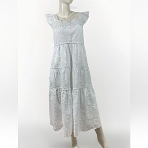 NWT Old Navy White Textured Tiered Midi Dress Sz M Ruffle Smocked Sleeveless